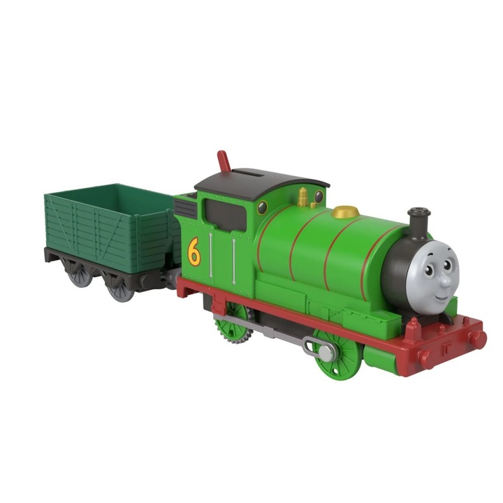 Locomotivă motorizată Thomas Percy cu vagon, verde, 25.5x14x5cm, set pentru băieți
