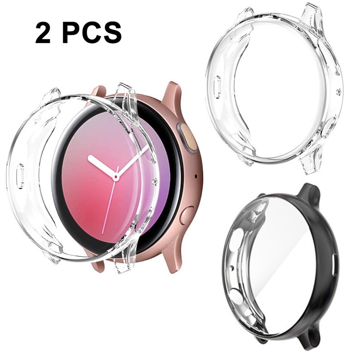 Set 2 huse protectie pentru Samsung Galaxy Watch Active2, 40mm, transparent/negru
