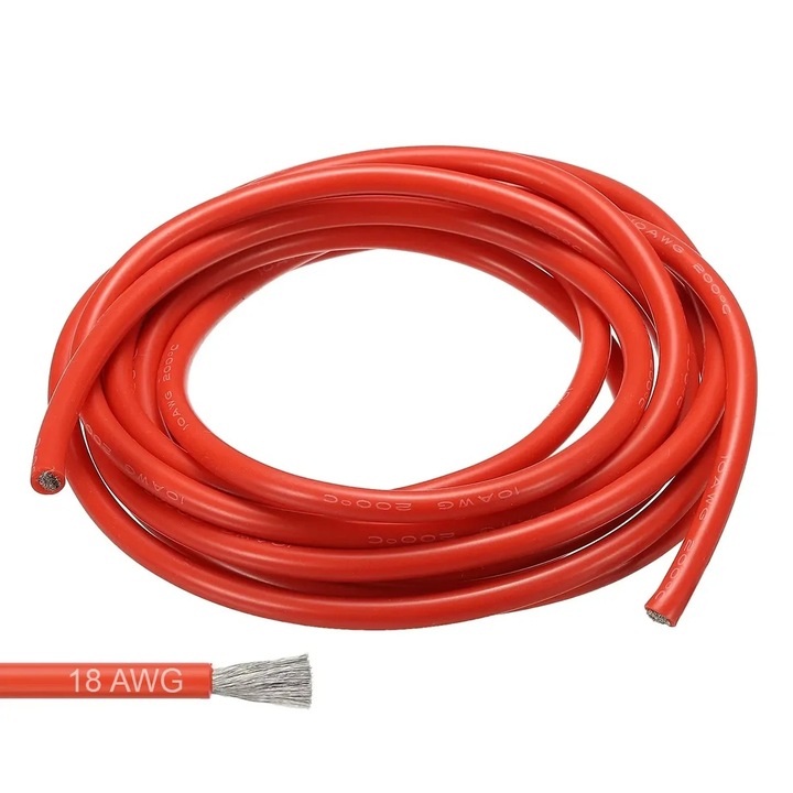 Cablu Flexibil Din Silicon 18 AWG 0.08mm Cupru Staniu - ROSU - 1 Metru