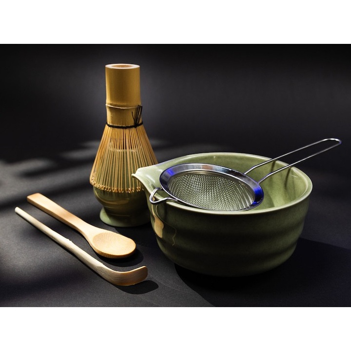 Matcha Szertartás Kávéscsésze Szett kerámia bambusz inox természetes zöld