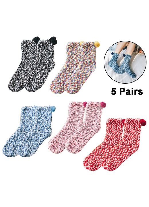 Sosete dama HERUSI set 5 perechi, fleece coral, multicolor, marime unica flexibila