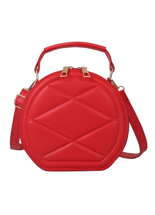 HERUSI női táska, PU bőr, piros, kicsi kerek, crossbody-válltáska