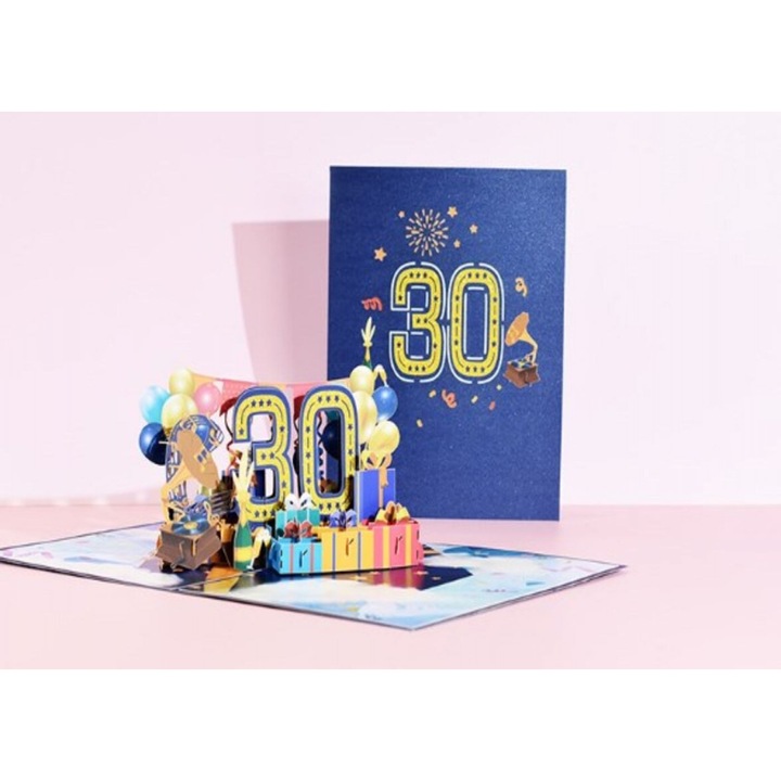Felicitare 3D aniversare 30 ani pop-up multicolor