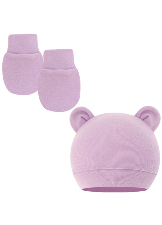 Set 2 piese caciuli copii Herusi, cu urechi de urs, mov, elastic