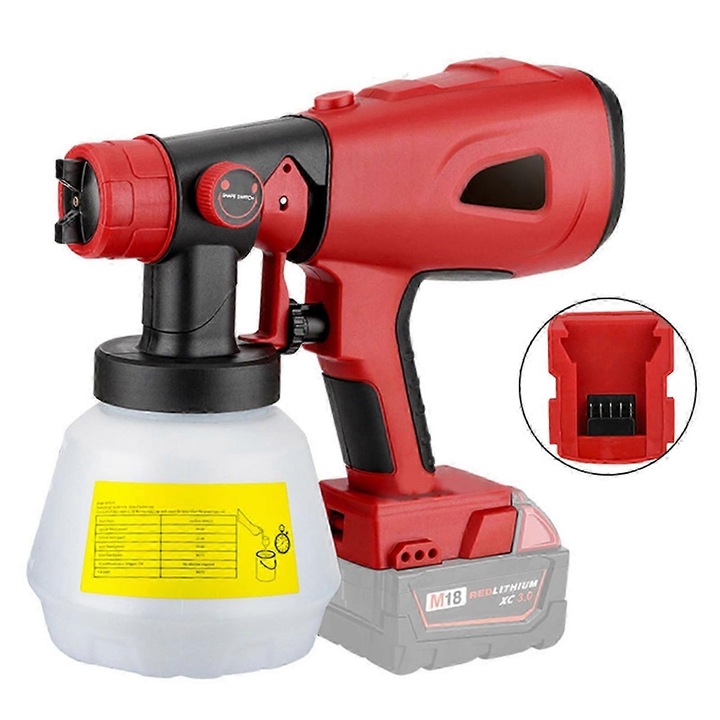 Безжичен пистолет за боядисване, 20V, 4 дюзи, регулируем, 1000ml, черен