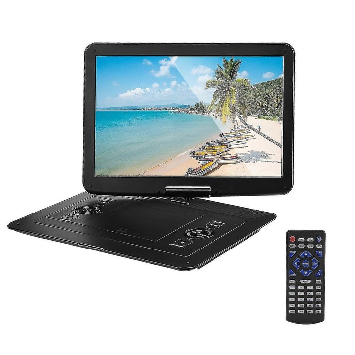 Player DVD portabil, ecran rotativ 15.6 inch HD, baterie 3500mAh, negru, 38x27x3.5cm