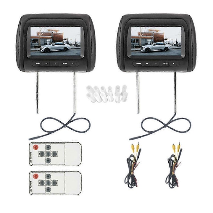 2 db Autós Fejtámla Monitor Készlet 7 hüvelykes LED Fekete 12V