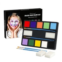 Set Machiaj pentru Copii, Face Paint Kit, Vopsea pe Baza de Apa, Lavabil, 10 Culori Vibrante, Include 2 Pensule si 2 Bureti, Perfect pentru Serbari si Petreceri
