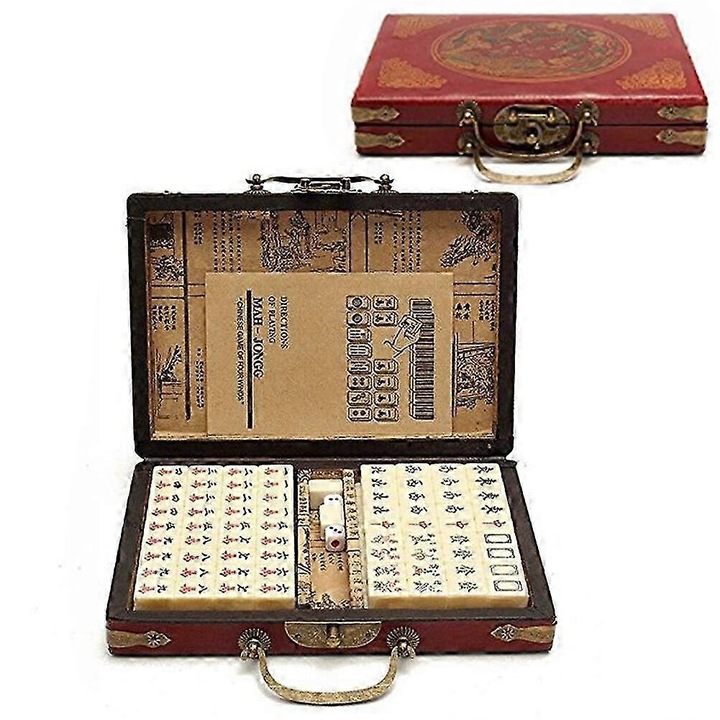 Joc Mahjong Retro Chinez set 144 piese cutie piele portabil