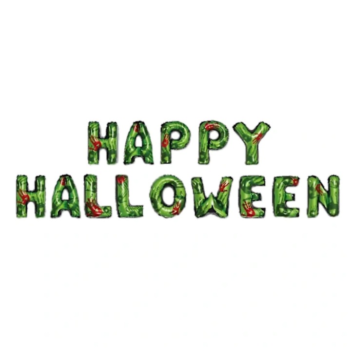 Halloween feliratú füzér, Halloween dekorációk, fólia lufik