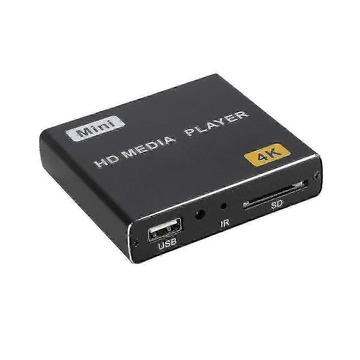 Mini médialejátszó 4K, USB SD, fekete, kompakt