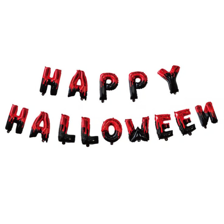Halloween feliratú füzér, Halloween dekorációk, fólia lufik