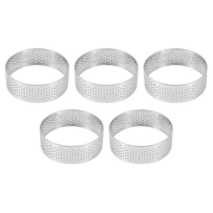 16 db perforált kerek tortaforma készlet, rozsdamentes acél, 6x2cm, ezüst