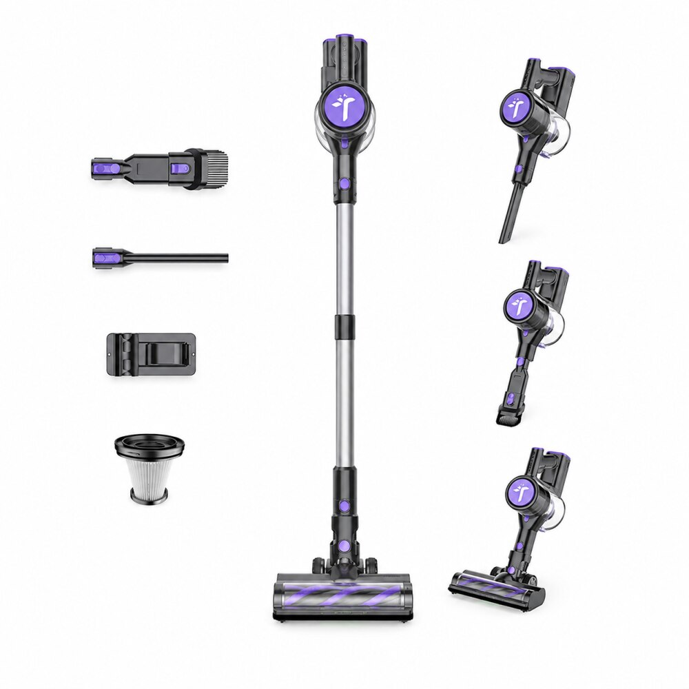 Aspirator vertical fara fir Teendow P11 Pro, cu baterie, sac de praf de 0, 45 L, putere de 250 W, pentru diverse suprafete, filtre HEPA, lumina verde
