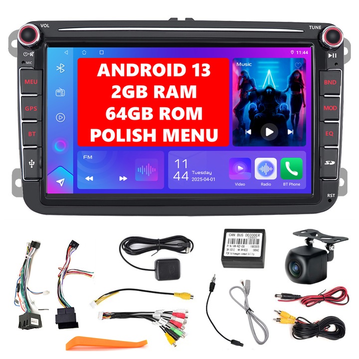 Android 13 Carplay GPS navigáció, 2 GB RAM, 64 GB ROM, 7 hüvelykes kijelző, VW Skoda Golf 5 6 Touran Passat B6 B7 Polo modellekhez