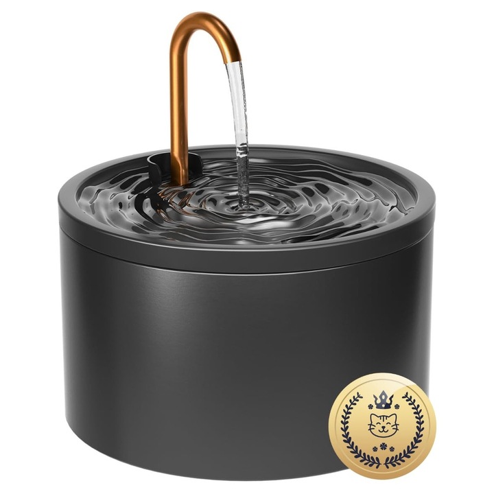 Fantana ceramica pisici MISFANS, 2.1L, dupla szűrő, rézcső, csendes, fekete