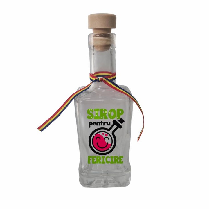 Szörp a boldogsághoz, négyzet alakú üveg üzenettel, ajándékbolt szuvenír, 250 ml, divgs318 32 modell