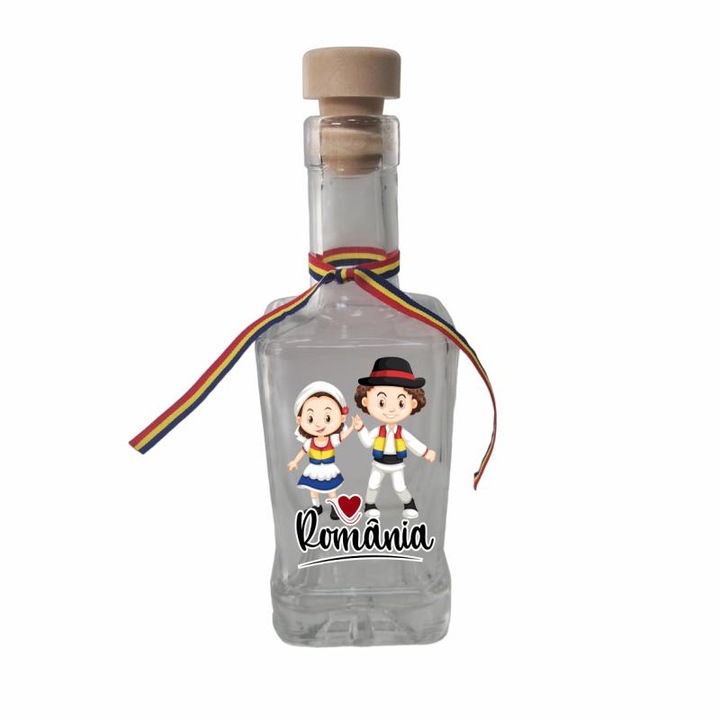 Gyermek népviselet Románia, négyzet alakú üveg üzenettel szuvenír ajándékbolt, 250 ml, divgs318 09 modell