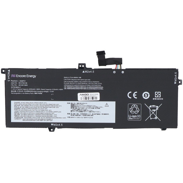 Encore Energy laptop akkumulátor Lenovo ThinkPad X13 Gen 1, X390, X395 modellekhez, 48Wh, 11.4V, 4220mAh, helyettesíti az L18M6PD1, L18C6PD1, L18C6PD2, L18D6PD1, L18L6PD1, L18M6PD2, 02DL017, 02DL018, 02DL019, 02DL020 típusokat