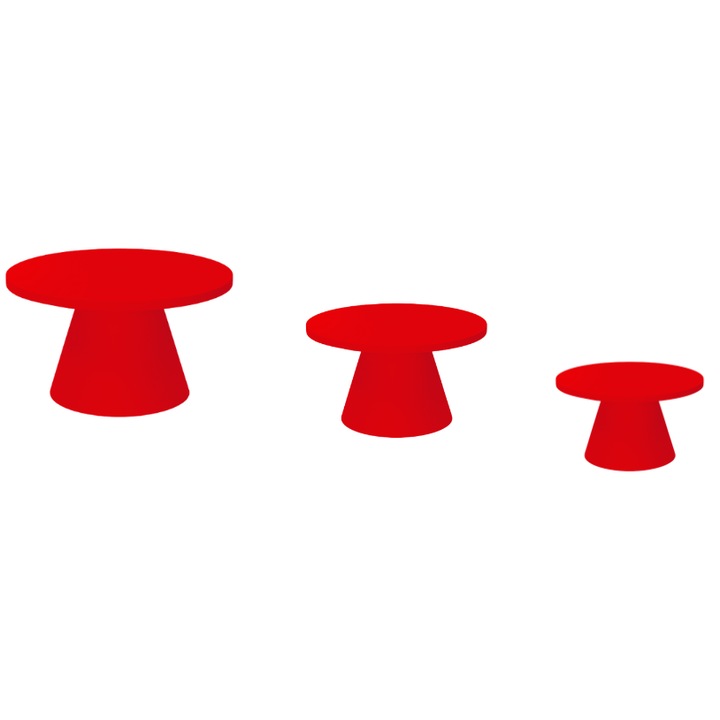 3 darabos prémium süteménytartó szett, tortaállvány típusú, innovatív design széles lábbal, 170 x 95 mm, 200 x 112 mm, 230 x 128 mm - piros