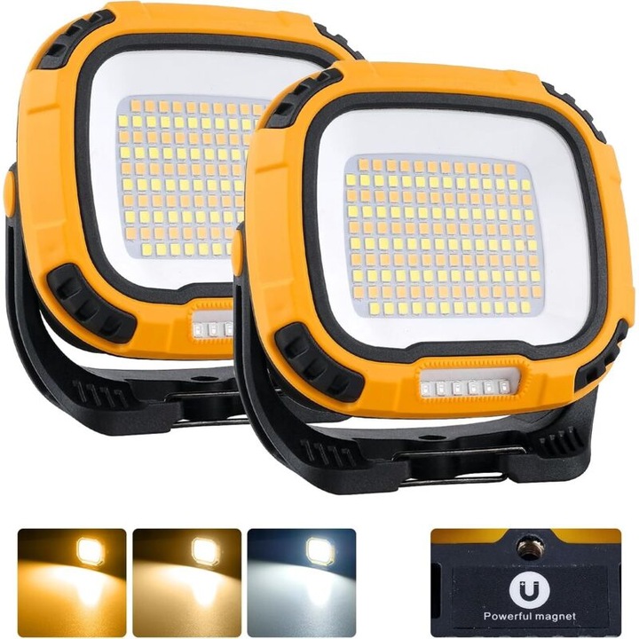 Hordozható LED projektor 30W 2000LM, 3 színhőmérséklet, sárga, 2 db-os szett