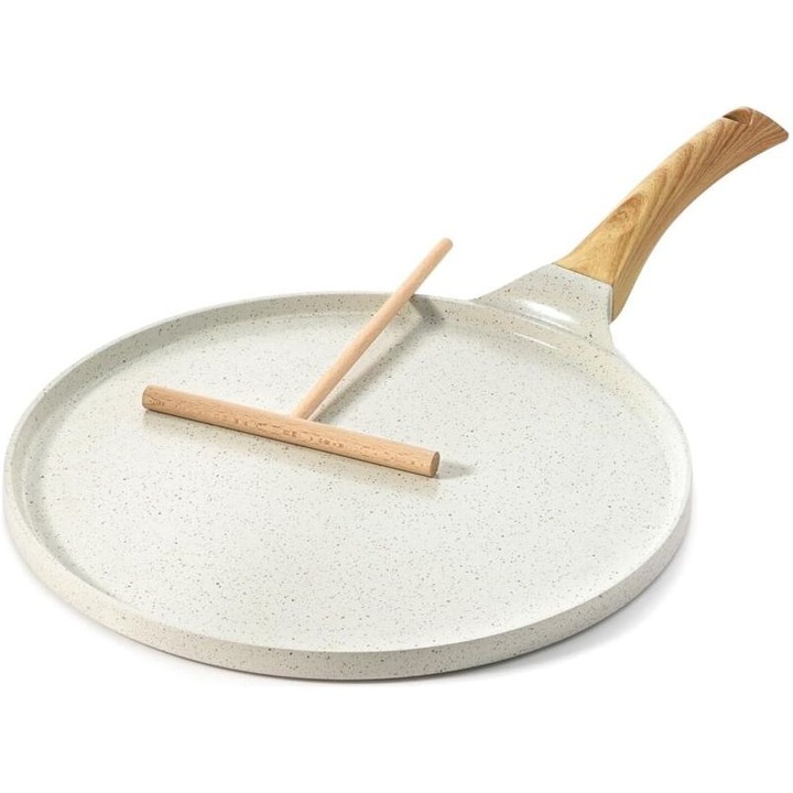 Palacsintasütő 26cm, természetes kerámia, indukciós főzőlapon is használható, tésztaszétosztóval