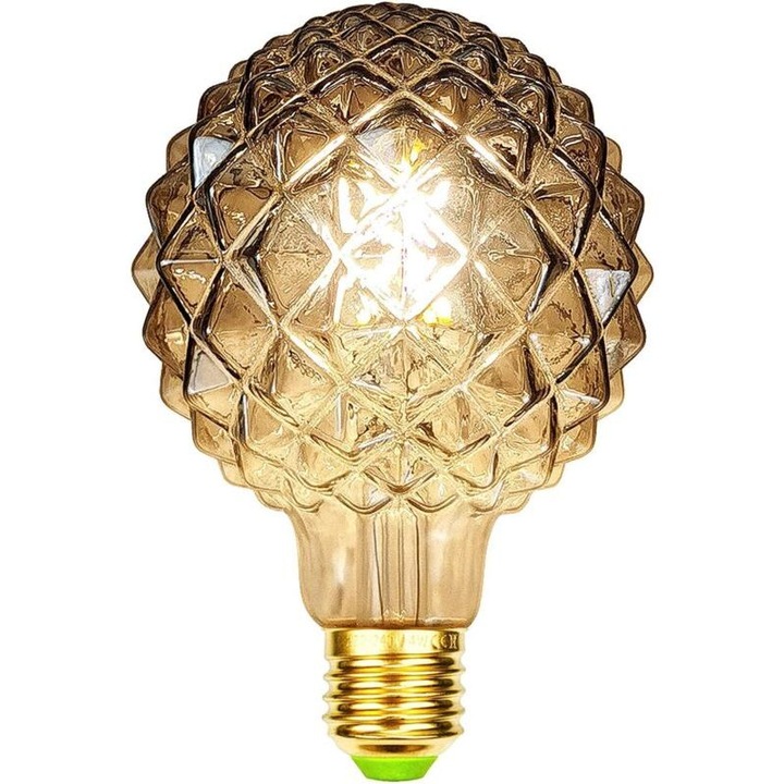 Bec LED filament 4W, füstszínű üveg, 95x130mm, E27, meleg fény