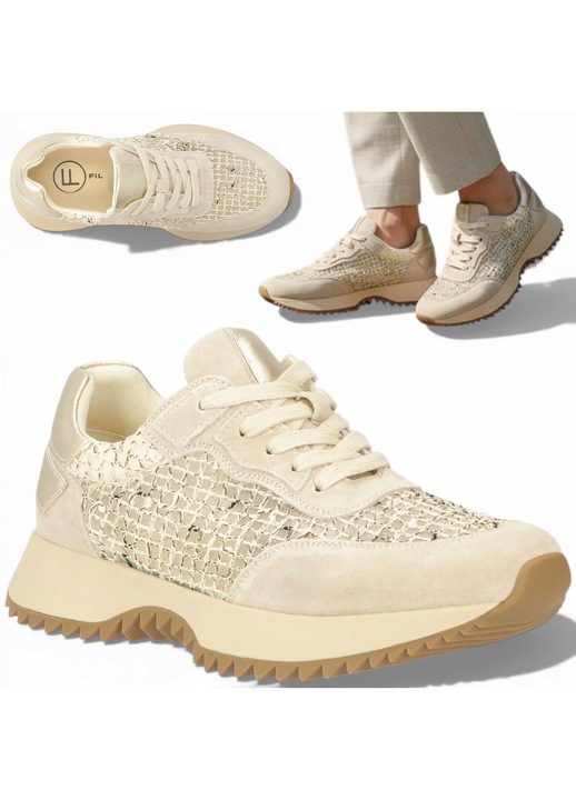 Pantofi sport dama, Filippo, piele naturala, perforati, bej, confortabili