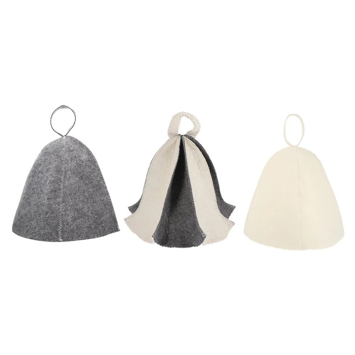 Set 3 caciuli sauna, fetru gros, protectie cap, marime universala, alb