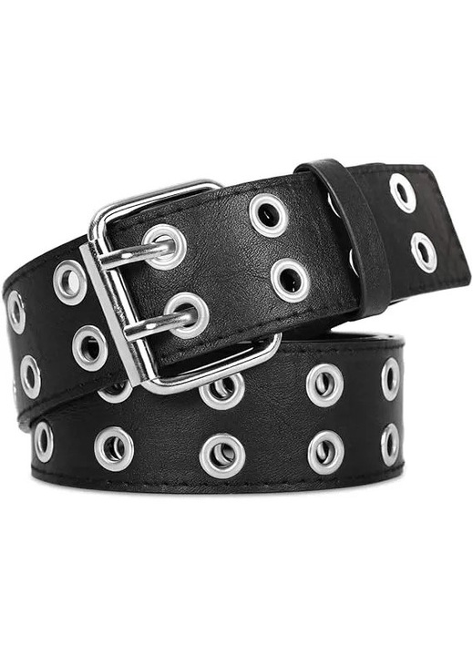 ZQKLA Dupla fűzőlyukas PU bőr öv nőknek/férfiaknak, Punk stílusú, farmerhez
