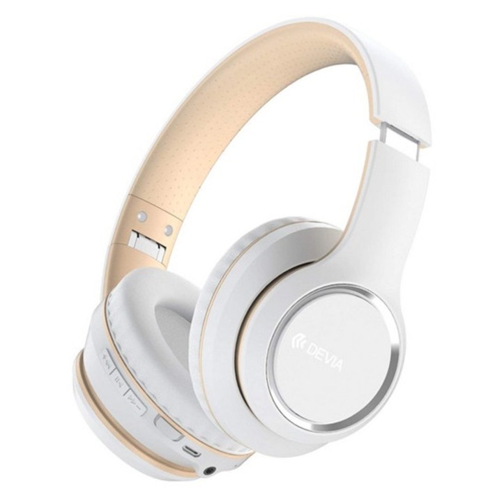 Devia kintone bluetooth fejhallgató sztereo, v5.2, mikrofon, zajszűrő, összehajtható, fehér