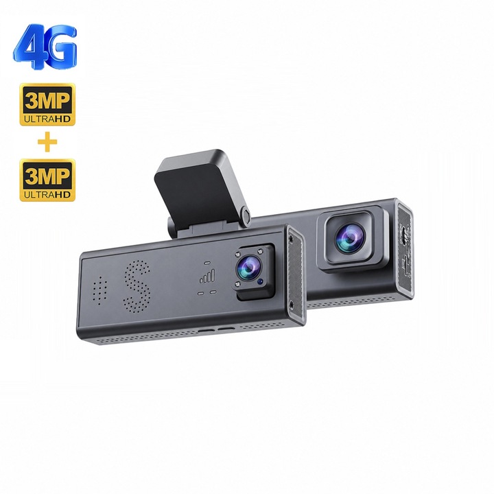 Sectec CC09 4G dupla autós kamera, élő videó, GPS, radar, ütközésjelző, 3MP+3MP, IP65