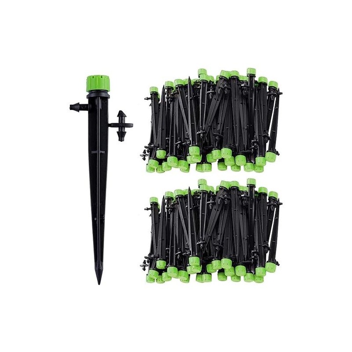 100 db mikroöntöző szórófej készlet, zöld kupak, 13cm, állítható, 8 lyuk