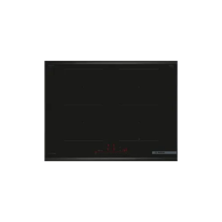 Plita cu inductie Bosch Seria 6, 70 cm, 4 zone, PerfectFry Plus, DirectSelect, 2 CombiZone, Smart Hood Automatic, Home Connect, Negru
