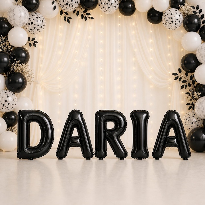 Baloane Folie Metalizate, Set DARIA, Heliu sau Aer, Pai inclus, 40 cm, Negru, Damur