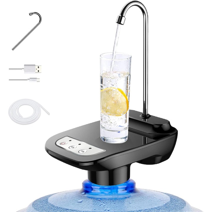 Elektromos USB újratölthető vízadagoló 3.8-18.9L fekete 360°-ban forgatható 30x15x20cm