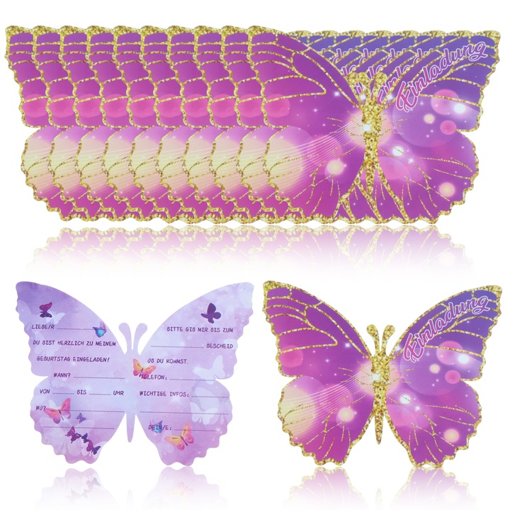 Set 12 felicitari invitatie fluture multicolor standard