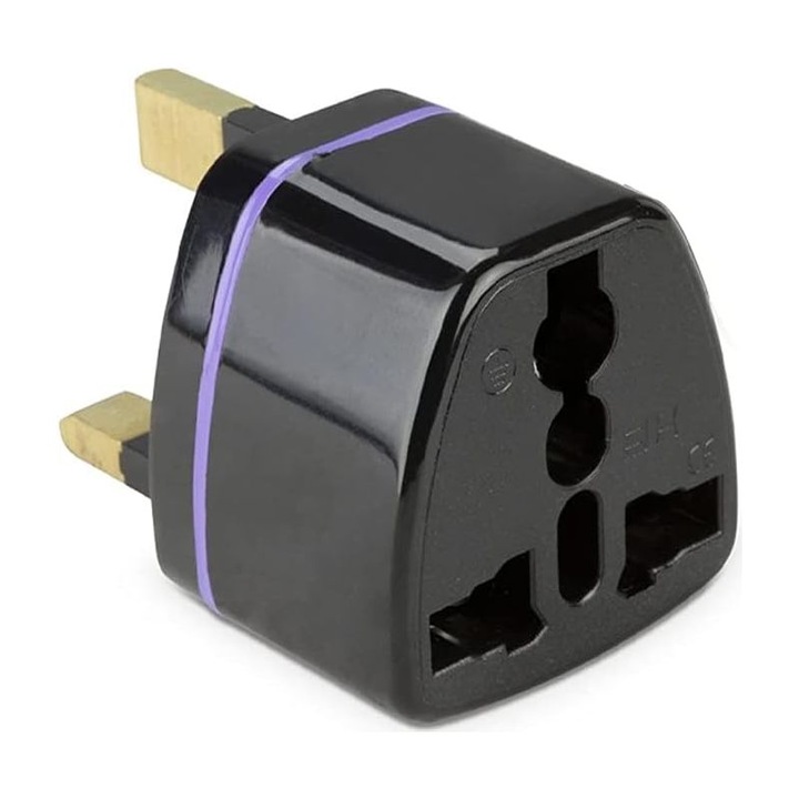 Adapter, 2 tűs csatlakozó 3 tűs UK-hoz, 3000W kapacitás, fekete