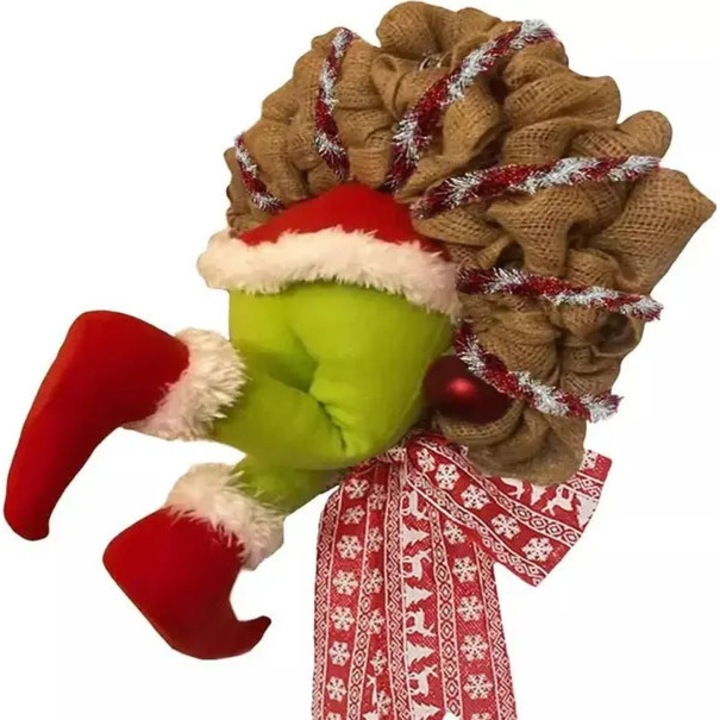 Grinch karácsonyi koszorú jutazsákból 30x40cm többszínű