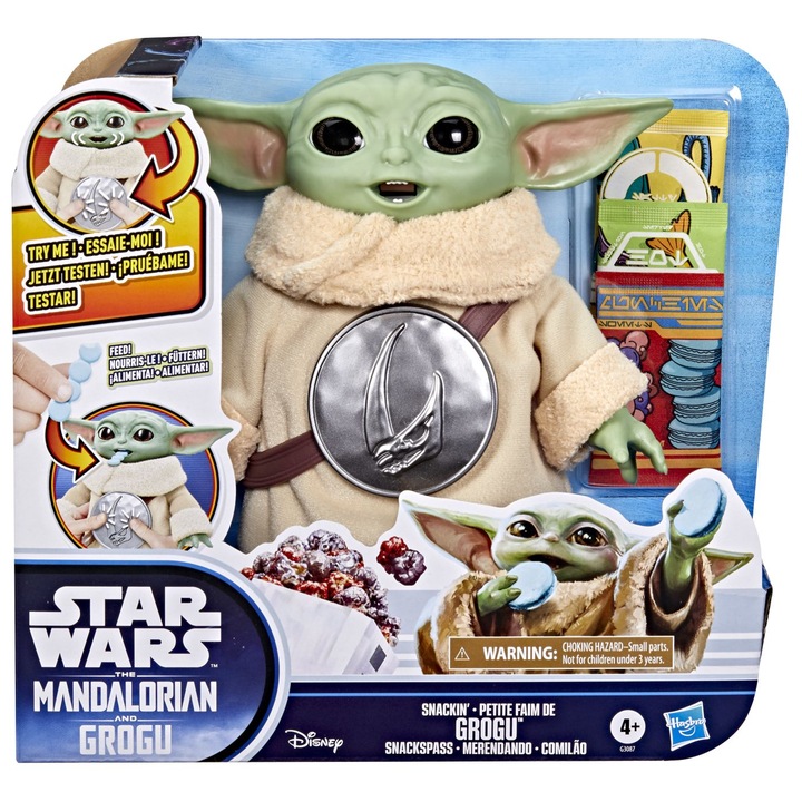 Star Wars Mandalorian Grogu és kiegészítők készlet, Grogu figura és snack kiegészítők 16.5cm