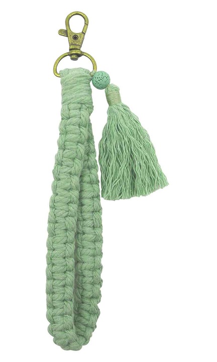 Bohó makramé fonott kulcstartó, női karkötő, fehér, 20cm