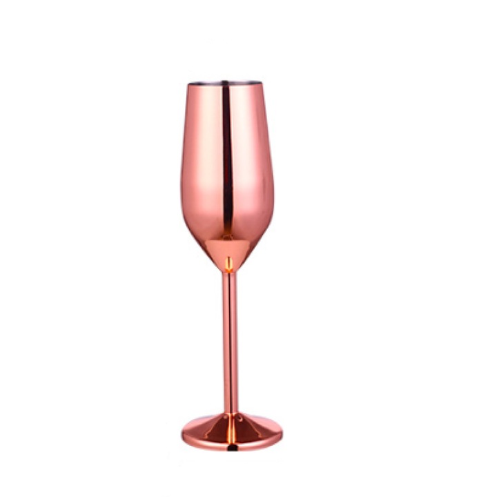 2 db rozé arany színű, 200 ml-es, rozsdamentes acél pezsgőspohár szett, törhetetlen, BPA-mentes