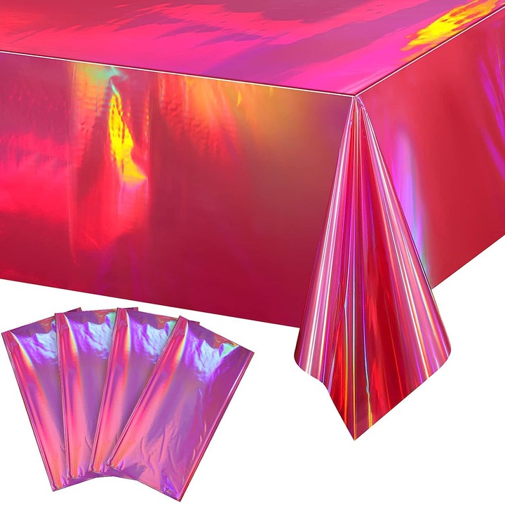 EMAGFP-BST4036426-1-A műanyag asztalterítő, holografikus irizáló, élénk rózsaszín (hot pink), 4 darabos szett, 137 x 274 cm