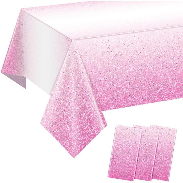 Carmdering EMAGFP-BST4036430-1-A műanyag asztalterítő, átmenetes csillámmal, rózsaszín, 3 darabos szett, 137 x 274 cm