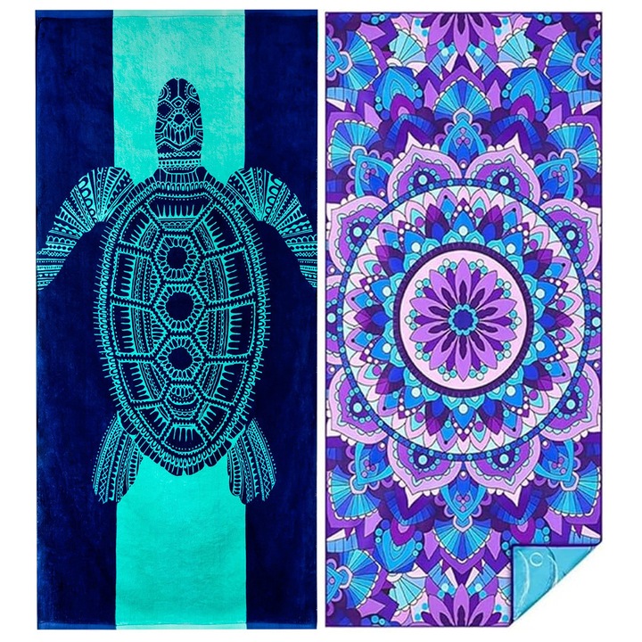 2 db mikroszálas strandtörölköző szett, többszínű, 180x90cm