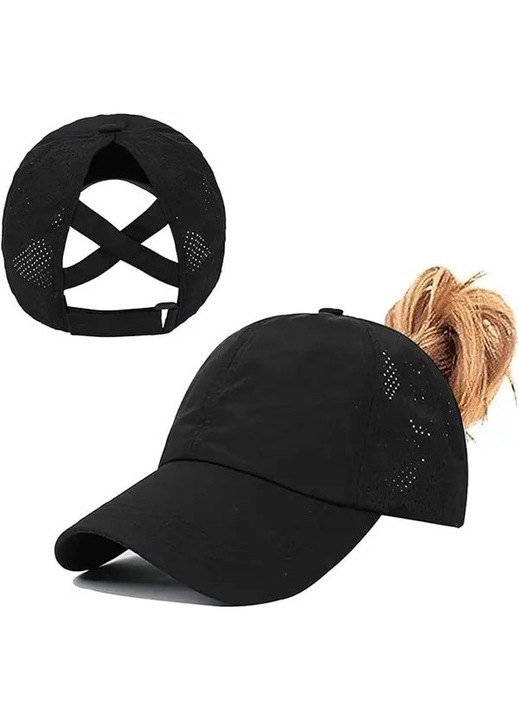 Unisex baseball sapka, állítható, légáteresztő, gyorsan száradó, fekete, 56cm