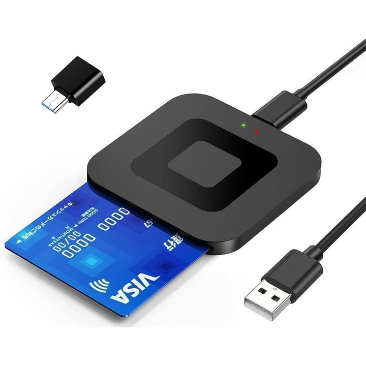 Cititor carduri smart USB cu adaptor USB C, compatibil Windows Linux MacOS