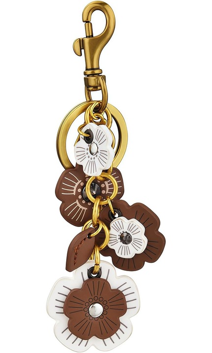 Breloc floare piele vintage, maro, 10x5cm