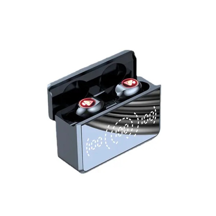 Vezeték nélküli Bluetooth 5.3 fülhallgató digitális kijelzővel, hangulatvilágítással, fekete, 8x5x2.5cm