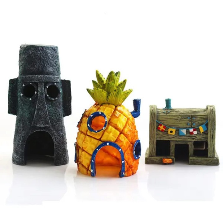 Комплект декор за аквариум къща ананас Bikini Bottom Krusty Krab многоцветен 8x7x15см